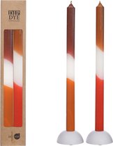 Dip Dye taper Kaars - Ø2.2 h.34 cm - kleur Oranje/Bruin - set van 2 - Kerst Sinterklaas cadeau