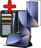 Xiaomi 12 Case Book Case Cover Wallet Cover Walletcase With Screen Protector - Xiaomi 12 Case Bookcase Case - Zwart