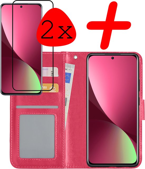 Xiaomi 12X Case Bookcase Cover Flip Case Book Cover 2x Avec Protecteur d'écran - Xiaomi 12X Cover Book Case Case - Rose Foncé