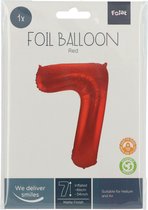 Folat - Folieballon Cijfer 7 Rood Metallic Mat - 86 cm