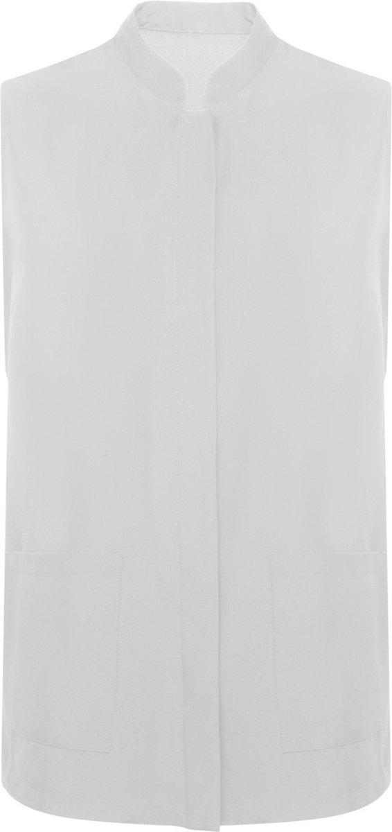Wit damesschort met blinde drukknopen, zakken en mao kraag ,model Aldany maat XXL
