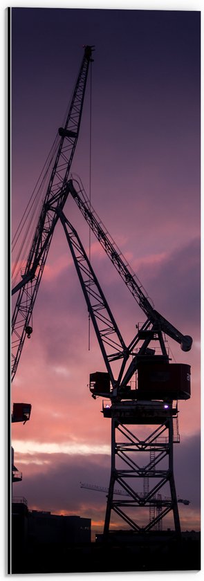 Dibond - Hijskranen met Roze Lucht - 20x60 cm Foto op Aluminium (Wanddecoratie van metaal)