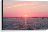 Canvas - Roze Zonsondergang aan Zee met Meeuwen - 90x60 cm Foto op Canvas Schilderij (Wanddecoratie op Canvas)