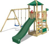 WICKEY speeltoestel klimtoestel Smart Savana met schommel & groene glijbaan, outdoor kinderspeeltoestel met zandbak, ladder & speelaccessoires voor in de tuin