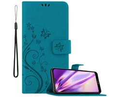 Cadorabo Hoesje geschikt voor Huawei Y6 PRO 2019 in BLOEMEN BLAUW - Beschermhoes in bloemmotief met magnetische sluiting, standfunctie en kaartsleuven Book Case Cover Etui