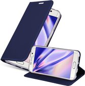 Cadorabo Hoesje geschikt voor Samsung Galaxy S6 EDGE in CLASSY DONKER BLAUW - Beschermhoes met magnetische sluiting, standfunctie en kaartvakje Book Case Cover Etui