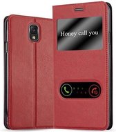 Cadorabo Hoesje voor Samsung Galaxy NOTE 3 in SAFRAN ROOD - Beschermhoes met magnetische sluiting, standfunctie en 2 kijkvensters Book Case Cover Etui