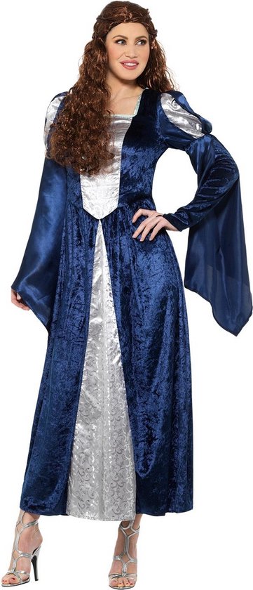 Smiffy's - Middeleeuwen & Renaissance Kostuum - Onbereikbaar Schone Middeleeuwse Prinses - Vrouw - Blauw, Zilver - XL - Carnavalskleding - Verkleedkleding