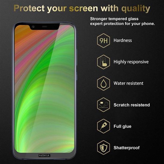 Cadorabo 3x Protecteur d'écran pour Nokia 7.1 Film de protection plein écran Film de protection en TRANSPARENT avec NOIR - Verre de protection d'écran trempé (trempé) en dureté 9H avec 3D Touch