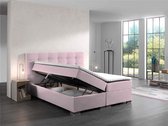 Bol.com Boxspring Bed Malaga Roze Velvet 140x200 cm compleet met vaste matras en topper - bed compleet met opbergruimte - boxspr... aanbieding