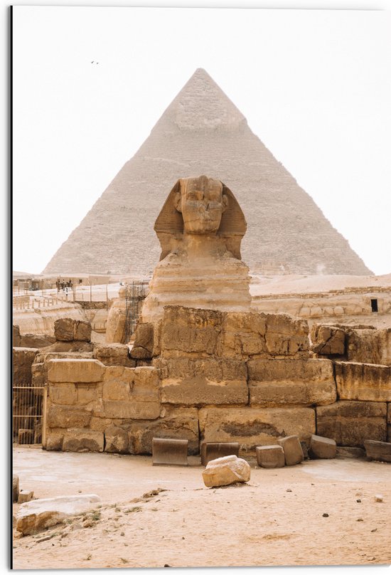 WallClassics - Dibond - Piramide van Chefren - Egypte - 50x75 cm Foto op Aluminium (Wanddecoratie van metaal)
