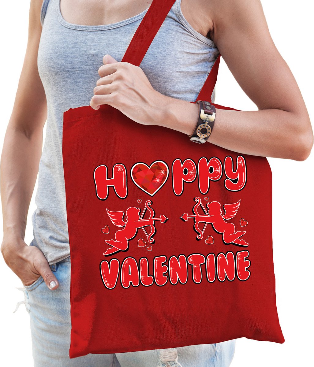 Bellatio Decorations Cadeau tasje Valentijn - Happy Valentine - rood katoen