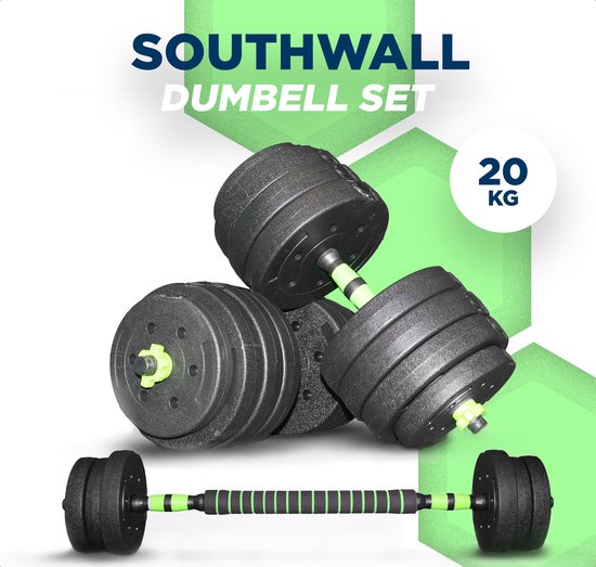 SOUTHWALL Dumbbells set Verstelbaar met Halterstang tot 20kg – Halterset –  Fitness... | bol.com