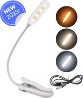 Liseuse pour livre - Liseuse avec pince - Liseuse pour lit - Liseuse LED - Rechargeable par USB - 3 modes d'éclairage - Wit - Cou flexible - Lampe de chevet