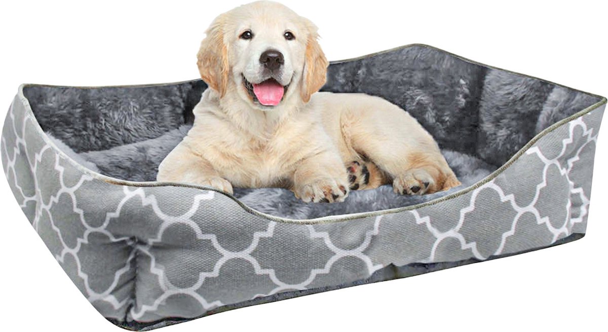 Intirilife Fluffy huisdierenbed met dubbelzijdig binnenkussen in blauw-grijs - Afmeting 57 x 47 cm - Zacht rond antislip hondenbed kattenbed kussen comfortabele hondenbank kattenbank