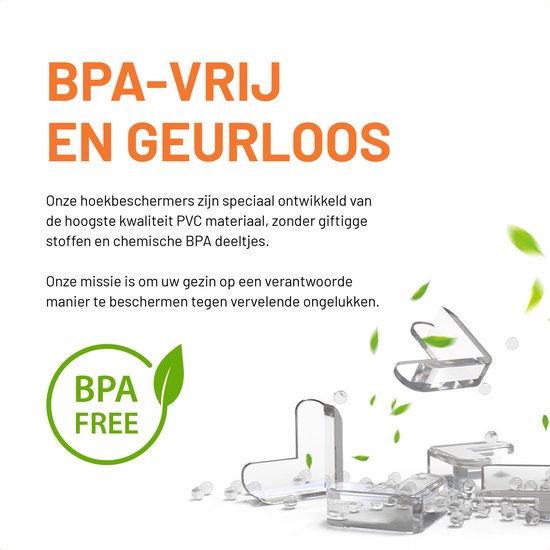 Een transparante hoekbeschermer, BPA-vrij en geurloos.