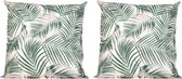 4x Bank/sier kussens voor binnen en buiten palm bladeren print 45 x 45 cm - Urban jungle tuin/huis kussens