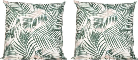 4x Bank/sier kussens voor binnen en buiten palm bladeren print 45 x 45 cm - Urban jungle tuin/huis kussens