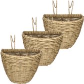 3x stuks balkonmand/plantenmand/plantenbak lichtbruin rotan 42 cm - Hangende plantenbakken voor balkonreling