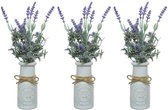 6x stuks paarse Lavandula/lavendel kunstplant 32 cm in witte pot - Kunstplanten/nepplanten