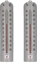 Set van 2x stuks zilveren binnen/buiten thermometer 6 x 27 cm - Thermometers voor binnen en buiten