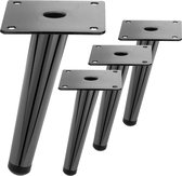 PrimeMatik - Set van 4 meubelpoten met conische vorm en antislipbescherming 15cm zwart metaalkleur