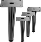 PrimeMatik - Set van 4 rechte meubelpoten met conische vorm en antislipbescherming, 15cm, kleur zwart metallic.