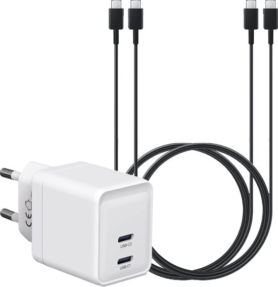 Chargeur rapide avec 2 Portes USB-C + 2 câbles USB C robustes de 2 mètres  -... | bol.com
