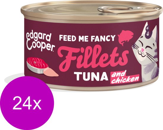 Edgard & Cooper Kattenvoer Graanvrij Natvoer voor Kitten en Kat en Senior Gesteriliseerde of Actieve Katten Natuurlijke Heerlijke Filets 70g x 24 Verse Tonijn & Kip, Aanvullende voeding