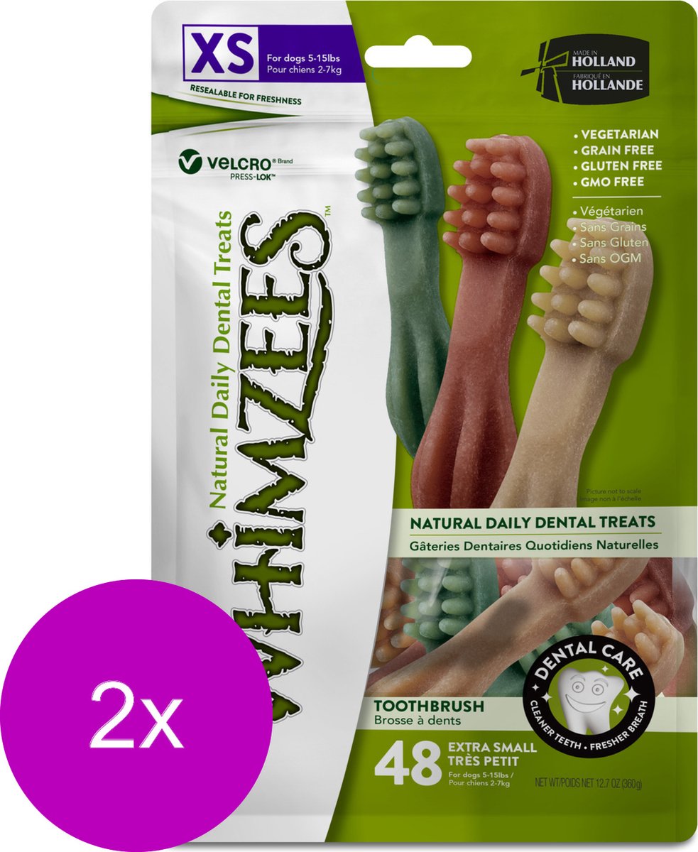 Whimzees Tandenborstel Xsmall - Hondensnacks - 2 x 48x6.4 cm