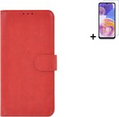 Geschikt voor Samsung Galaxy A14 5G Hoesje - Bookcase - A14 5G Screenprotector - Pu Leder Wallet Book Case Rood Cover + Screenprotector