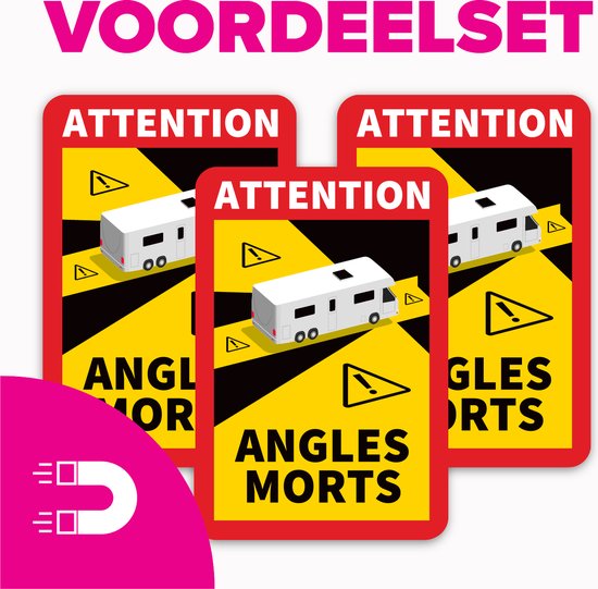 Foto: Dode hoek magneet camper herbruikbaar voordeelset van 3 stuks 17 x 25 cm waarschuwing attention angles morts