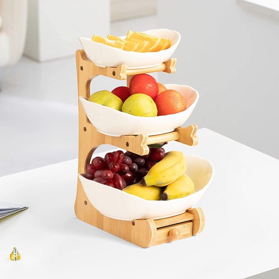 Fruitrek, keramische fruitstandaard op 3 niveaus, fruitschaal voor de