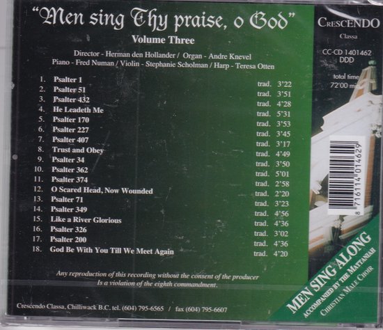 Men sing Thy praise, o God 3 - Psalms, hymns and Psalters - Mattaniah Christian Male Choir o.l.v. Herman den Hollander