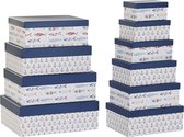 Set van opstapelbare opbergboxen DKD Home Decor Navy Wit Marineblauw Karton (43,5 x 33,5 x 15,5 cm)