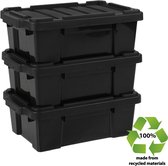 IRIS Powerbox Robuust Opbergbox - 25L - 100% Recycled Kunststof - Zwart - Set van 3