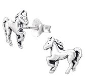 Joy|S - Zilveren paard oorbellen - 10 mm x 9.5 mm - geoxideerd - kinderoorbellen
