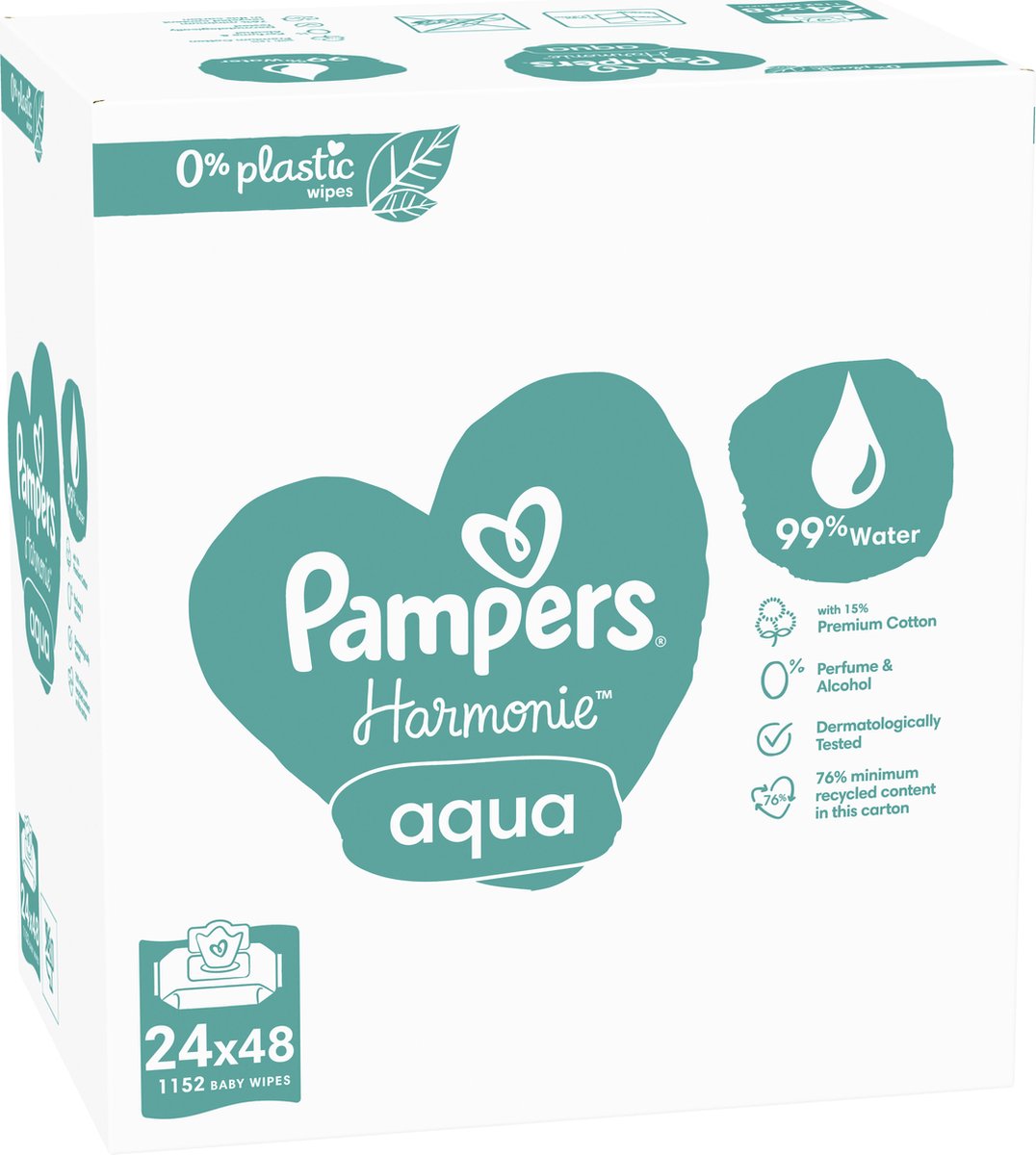Pampers Lingettes Aqua Harmonie, Composée à 99% d'Eau Pure et Sans