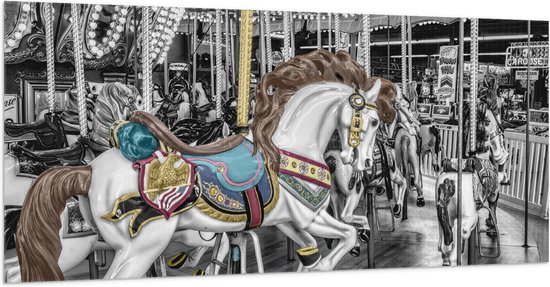 Vlag - Sierlijk Paard in Carrousel - 200x100 cm Foto op Polyester Vlag