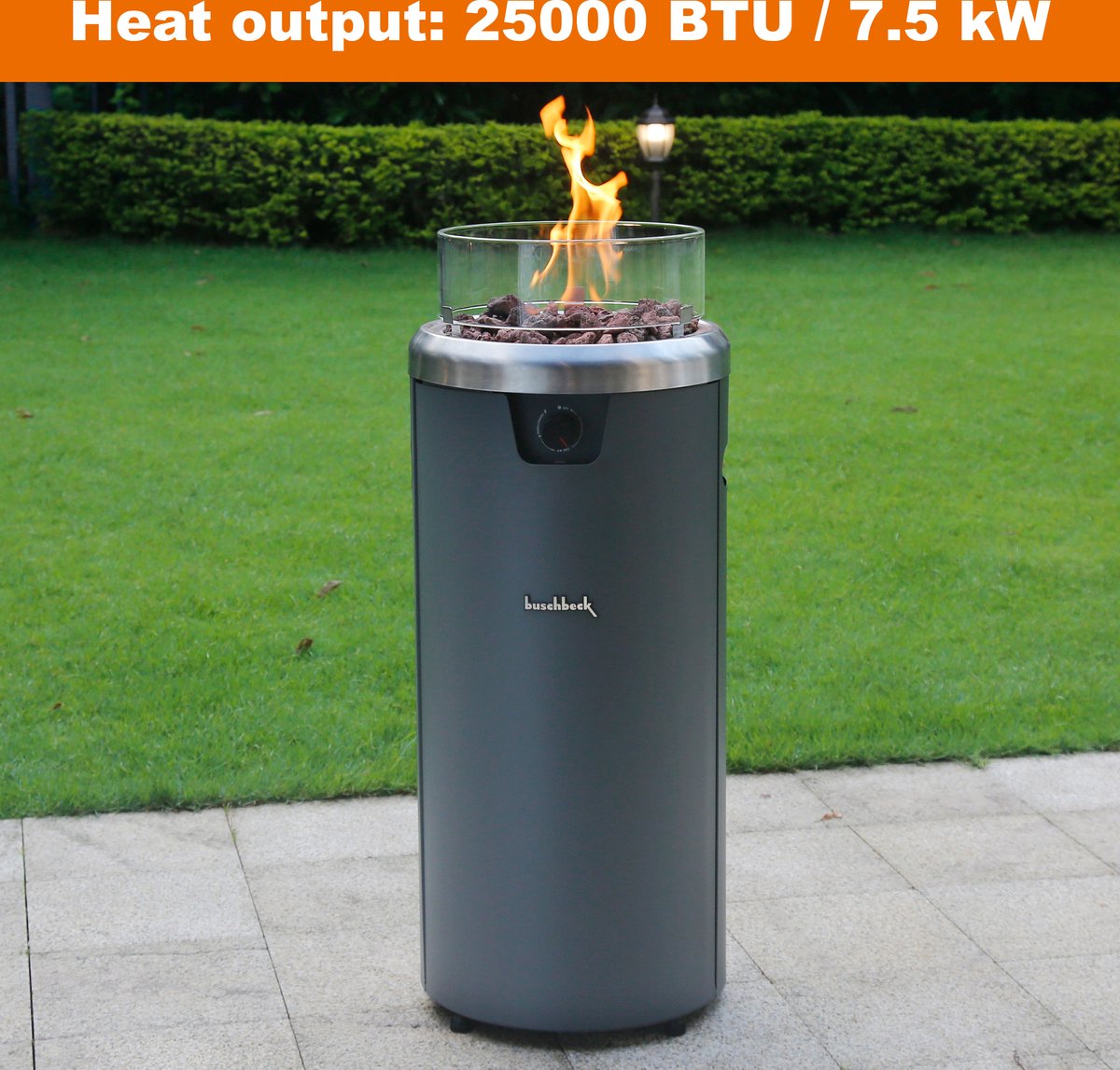 BUSCHBECK FARO Lounge Terrasverwarmer 7.5 kW – Mat Grijs Incl. gasdrukregelaar 50 mbar, gasslang 50 cm, lavastenen en afdekhoes – foto 8