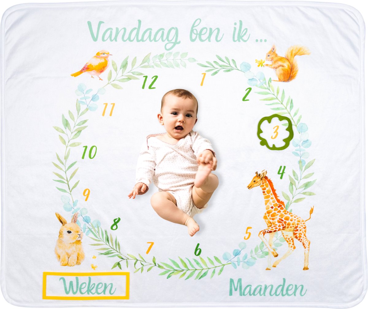 Goedkoopste Flouer Mijlpaaldeken Dieren - Milestone deken - Kraamcadeau meisje of jongen - Mijlpaaldeken baby - Babyshower cadeau - Kraamcadeautjes - Mijlpaal deken - Milestone blanket - Babyshower