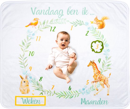 Foto: Flouer mijlpaaldeken dieren milestone deken kraamcadeau meisje of jongen mijlpaaldeken baby babyshower cadeau kraamcadeautjes mijlpaal deken milestone blanket babyshower