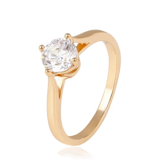 Ring Dames 18k goud - zirkonia steen - trouwdag- valentijn cadeautje voor haar