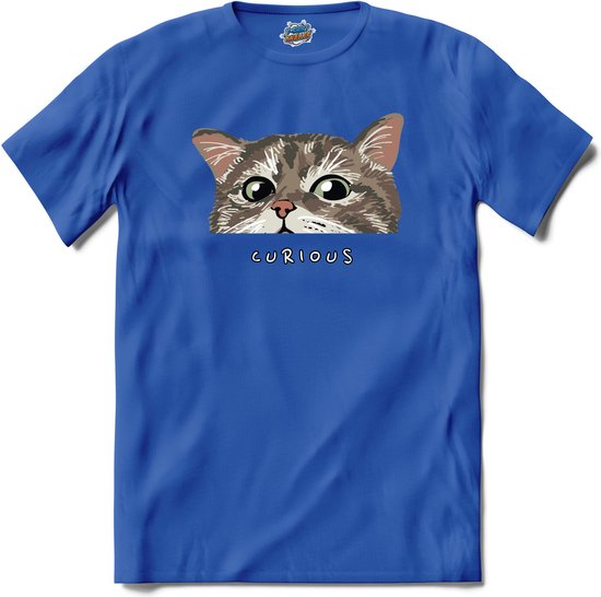 Curious Cat | Katten - Kat - Cats - T-Shirt - Unisex - Royal Blue - Maat XL