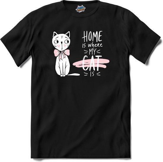 Home Is Where My Cat Is | Katten - Kat - Cats - T-Shirt - Unisex - Zwart - Maat XL