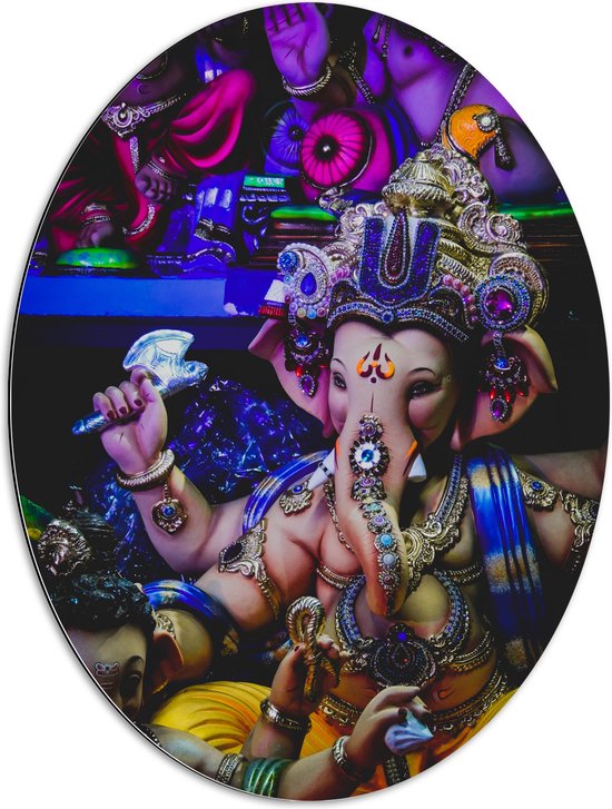 Dibond Ovaal - Beeld van Ganesha God - 60x80 cm Foto op Ovaal (Met Ophangsysteem)