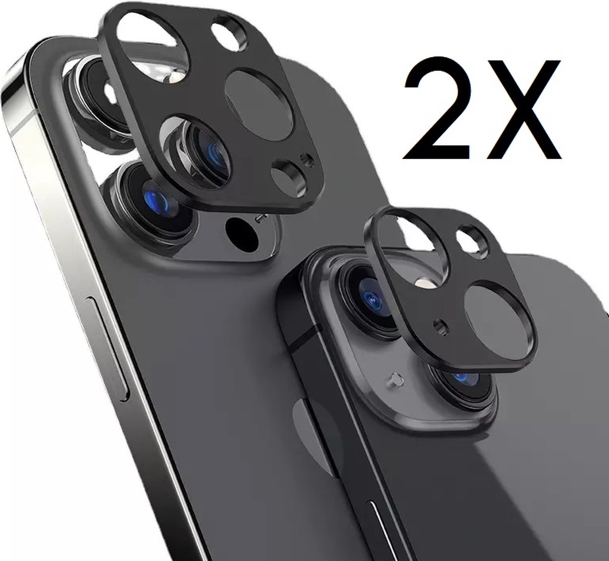 Screenz® - Camera lens protector geschikt voor iPhone 13 Pro / 13 Pro Max - Metal Black - Screenprotector - Beschermmetaal - Metalen protector geschikt voor iPhone 13 Pro / 13 Pro Max - 2 stuks