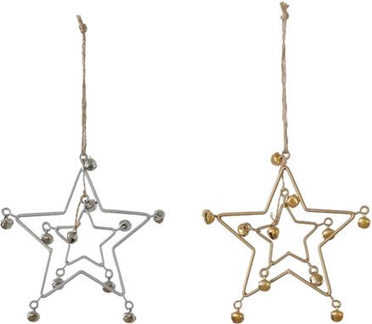 Kersthangers - Star Hanger With Bells Metal 12.5cm 2 Keuzemogelijkheden Gold/silver