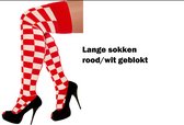 Lange sokken rood/wit geblokt - knee-over - maat 36-41 - kniekousen overknee kousen Brabant sportsokken cheerleader carnaval voetbal hockey unisex festival