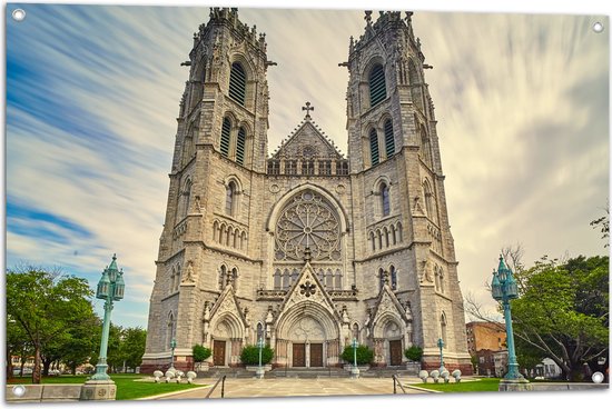 WallClassics - Tuinposter – Kathedraakbasiliek van het Heilig Hart in New Jersey - 105x70 cm Foto op Tuinposter (wanddecoratie voor buiten en binnen)